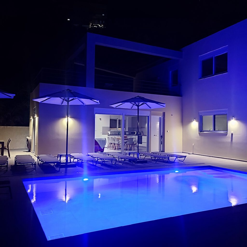 Louloudi Hills Villa 3 Holiday Homes Rhodes Pool at Night